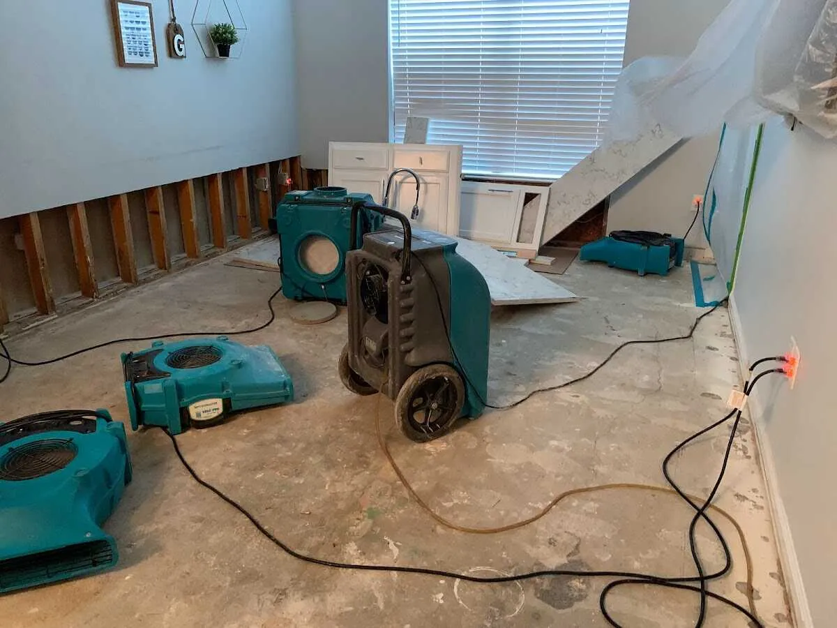 Dehumidifier in flood-cut room for Water Damage Restoration in Campbell
